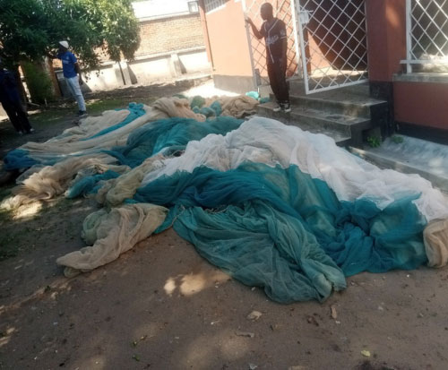 A pile of illegal fishing nets confiscated in Malawi