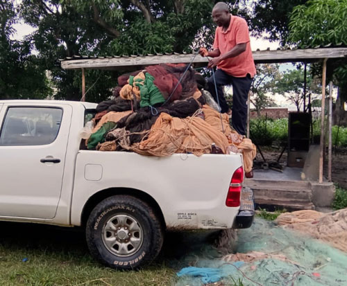 Illegal fishing net confiscation in Nkhotakota District