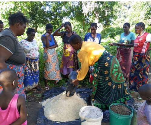 Chiomba Women's Group adding maize bran to make Mbeya manure