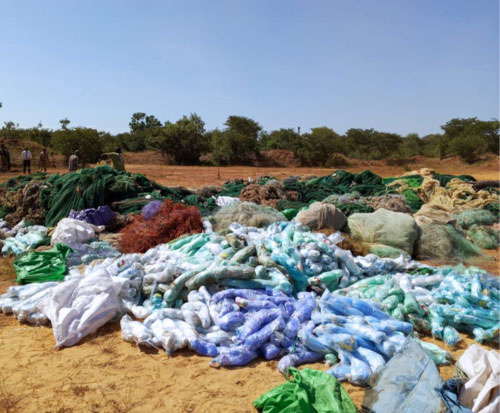 Confiscated illegal nets ready to be burned
